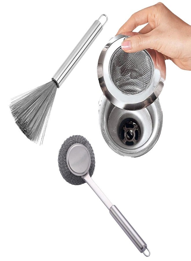 Nytra creation Kitchen Sink Strainer Set with Cleaning Brush, 3-Piece Stainless Steel Drain Filter and Cleaning Tools - Image 1